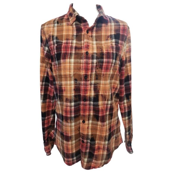 Upcycled Distressed Flannel with "Nintendo Boo" Embroidered Patch - Picture 3 of 5